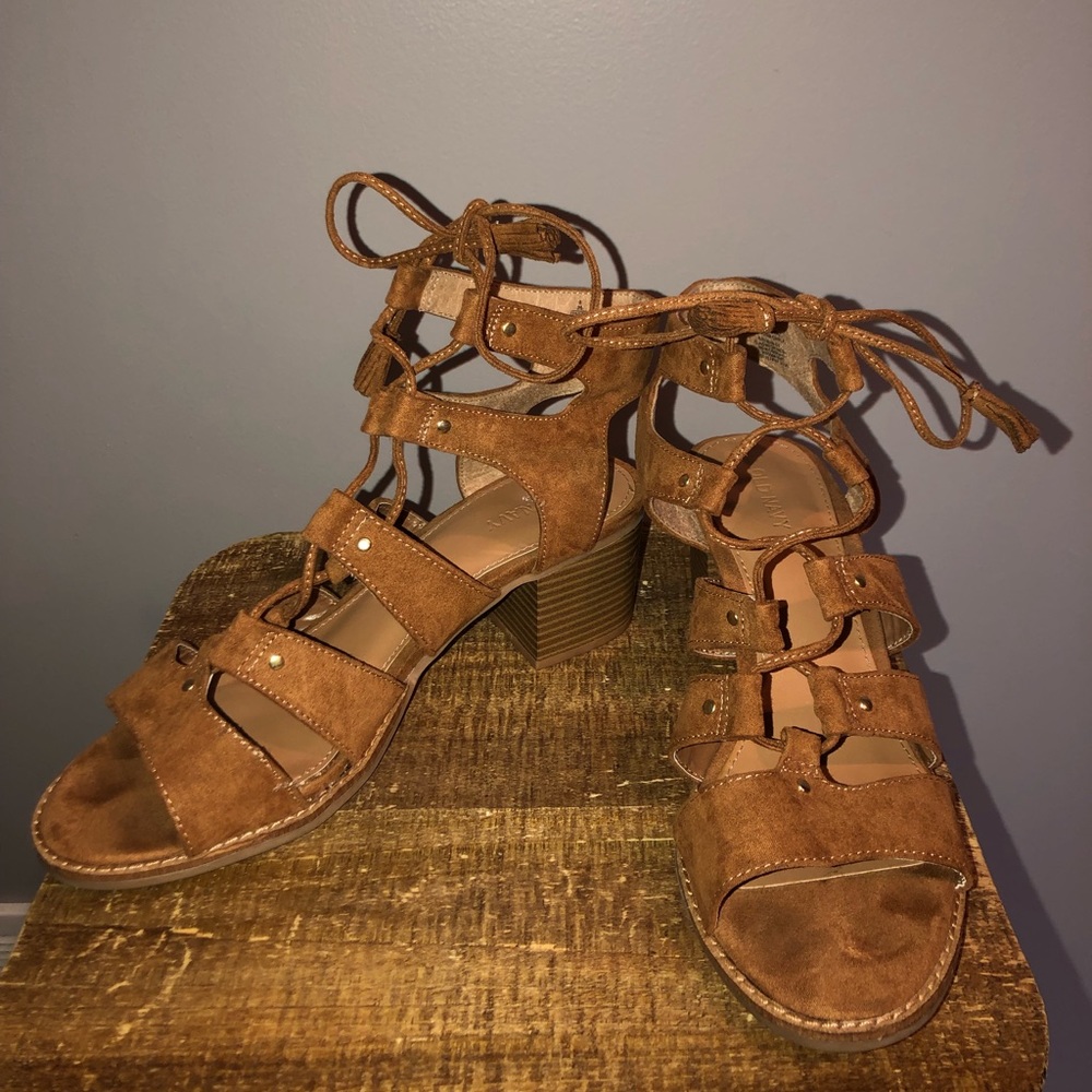 Brown Suede Tie Up Wedges